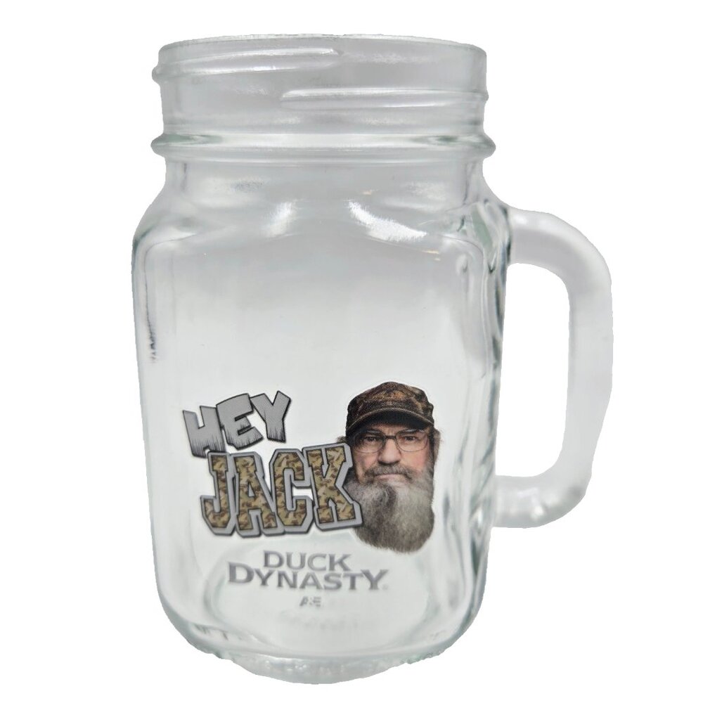 Duck Dynasty Uncle Sye Hey Jack Mason Jar Mug Glass Cup Handle A&E Collectors
